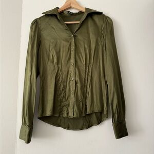 Vintage Y2k Penta Stretch Silk Button Shirt in Olive Green